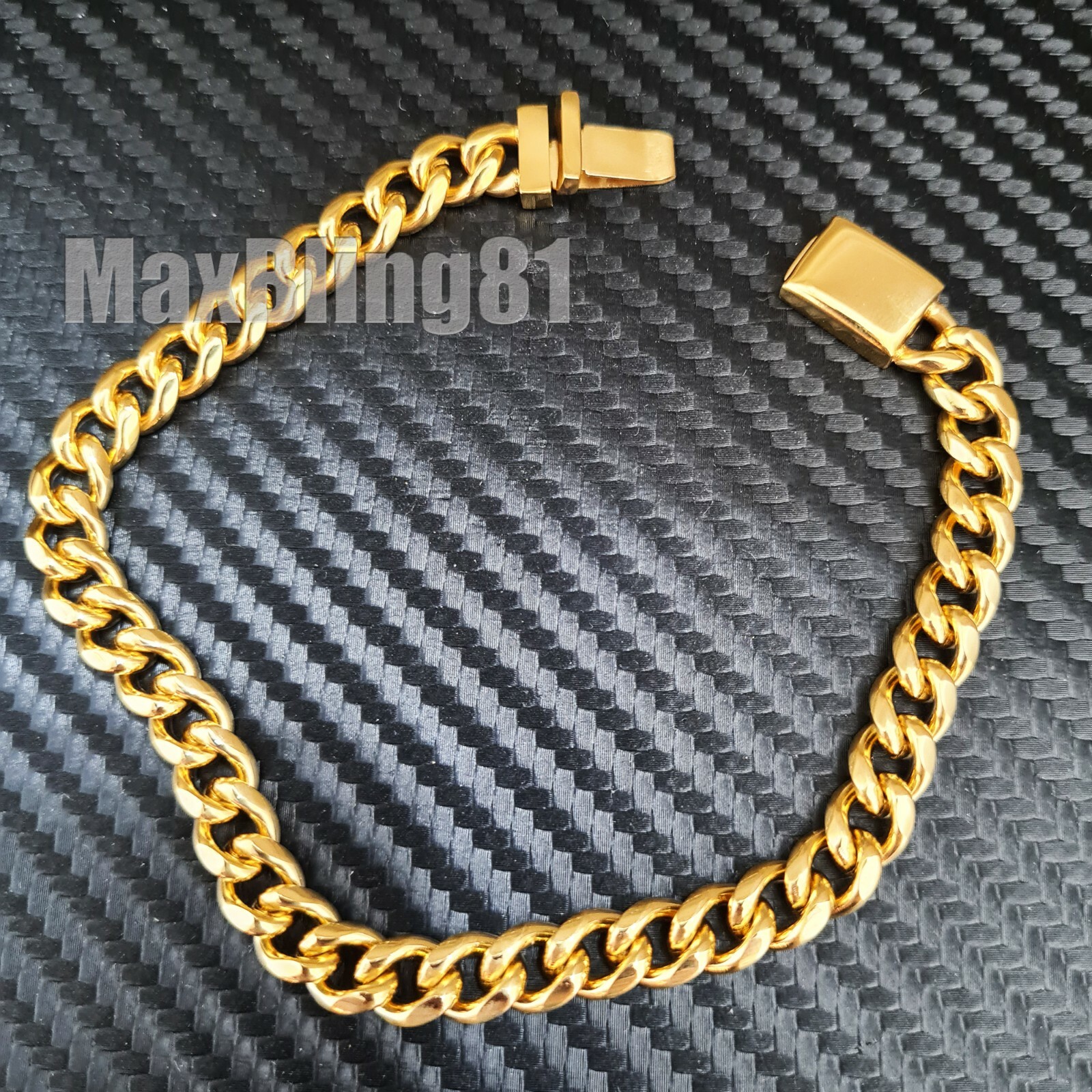 HIP HOP STAINLESS STEEL GOLD SILVER MIAMI CUBAN LINK BOX LOCK 6mm 9″ BRACELET