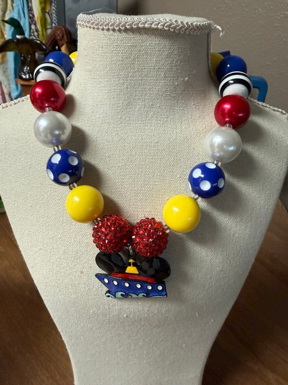 Disney Cruise Ship Bubnlegum Necklace- red, yellow, black and white- Mickey