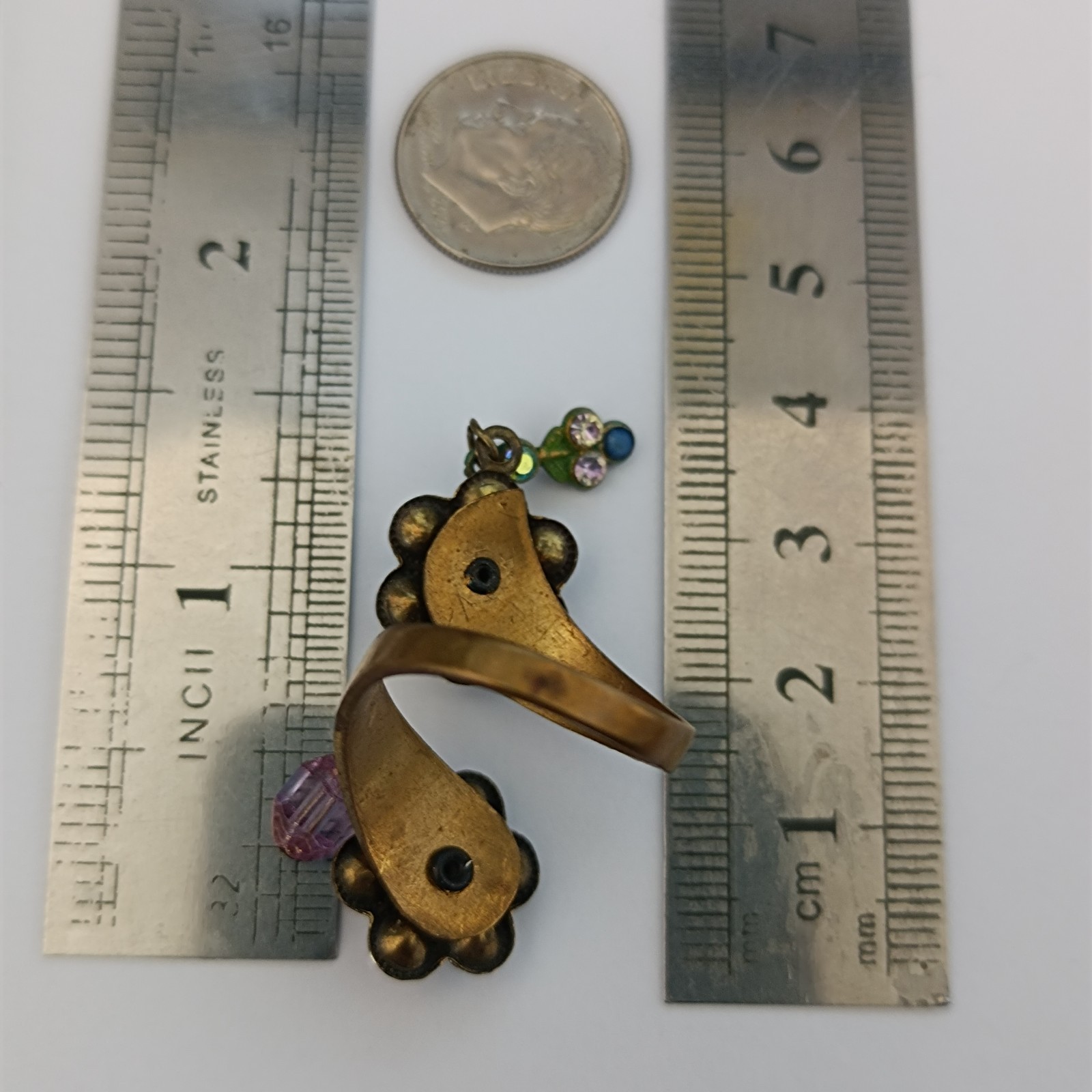 Michal Negrin Split Shank Floral Ring Romantic Boho Crystal Charm Statement VTG
