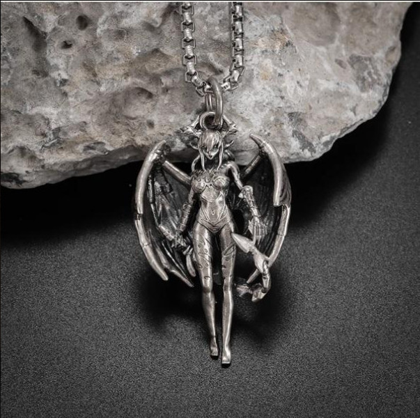 Lilith Demon Jewelry Vintage Silver Look Sexy Goddess Standing Pendant Necklace