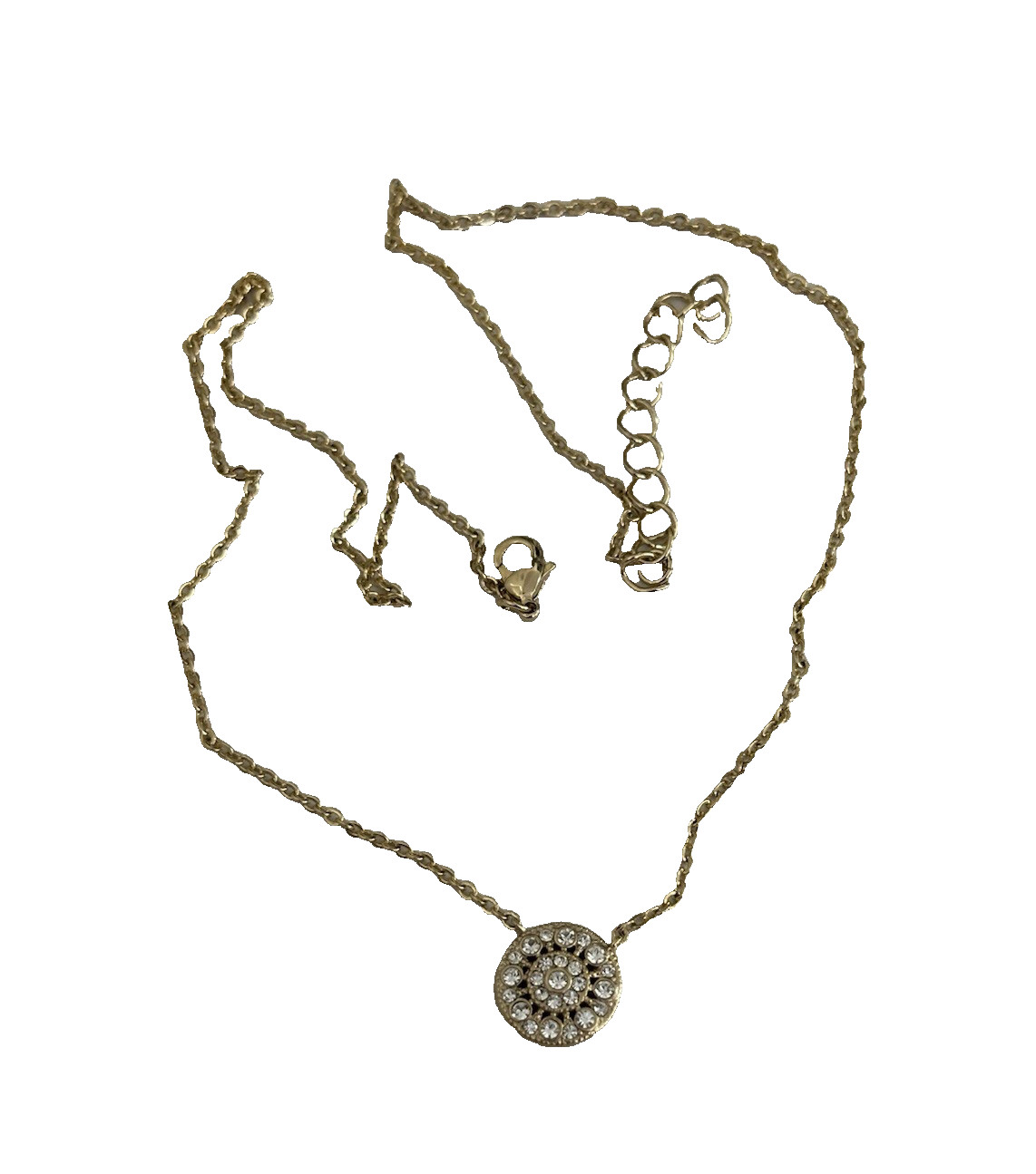 ATI Pendant Necklace Gold Tone Round Rhinestones Adjustable 16-18 in