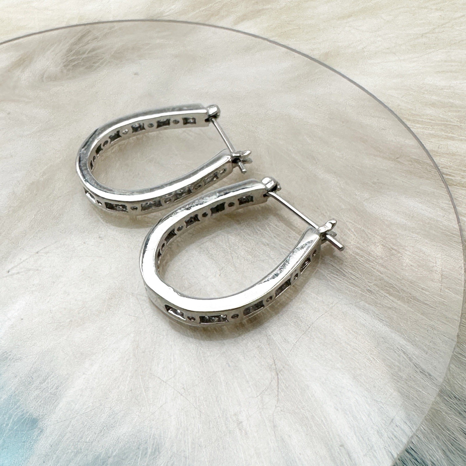 Sterling Silver CZ Cubic Zirconia 925 Channel Set 1″ Hoop Earrings