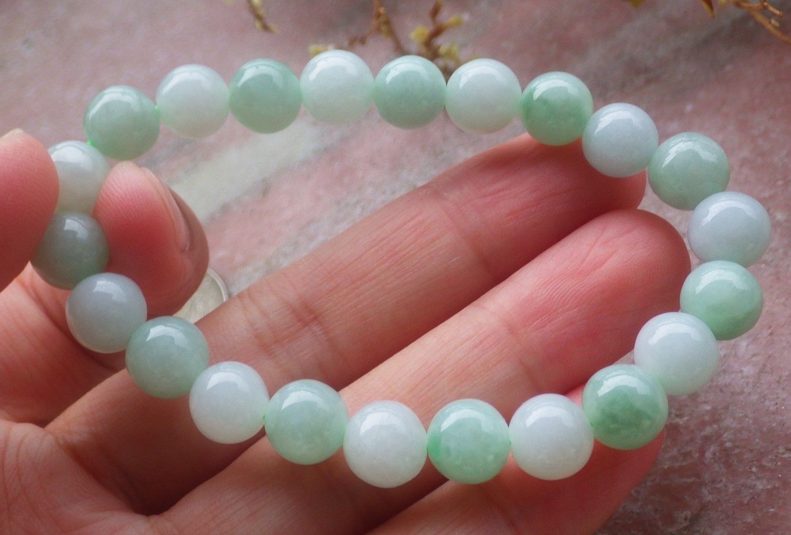 1 Pcs Green 100% A JADE Jadeite Bead Beads Bangle Bracelet 6.5 inches 手镯 737170