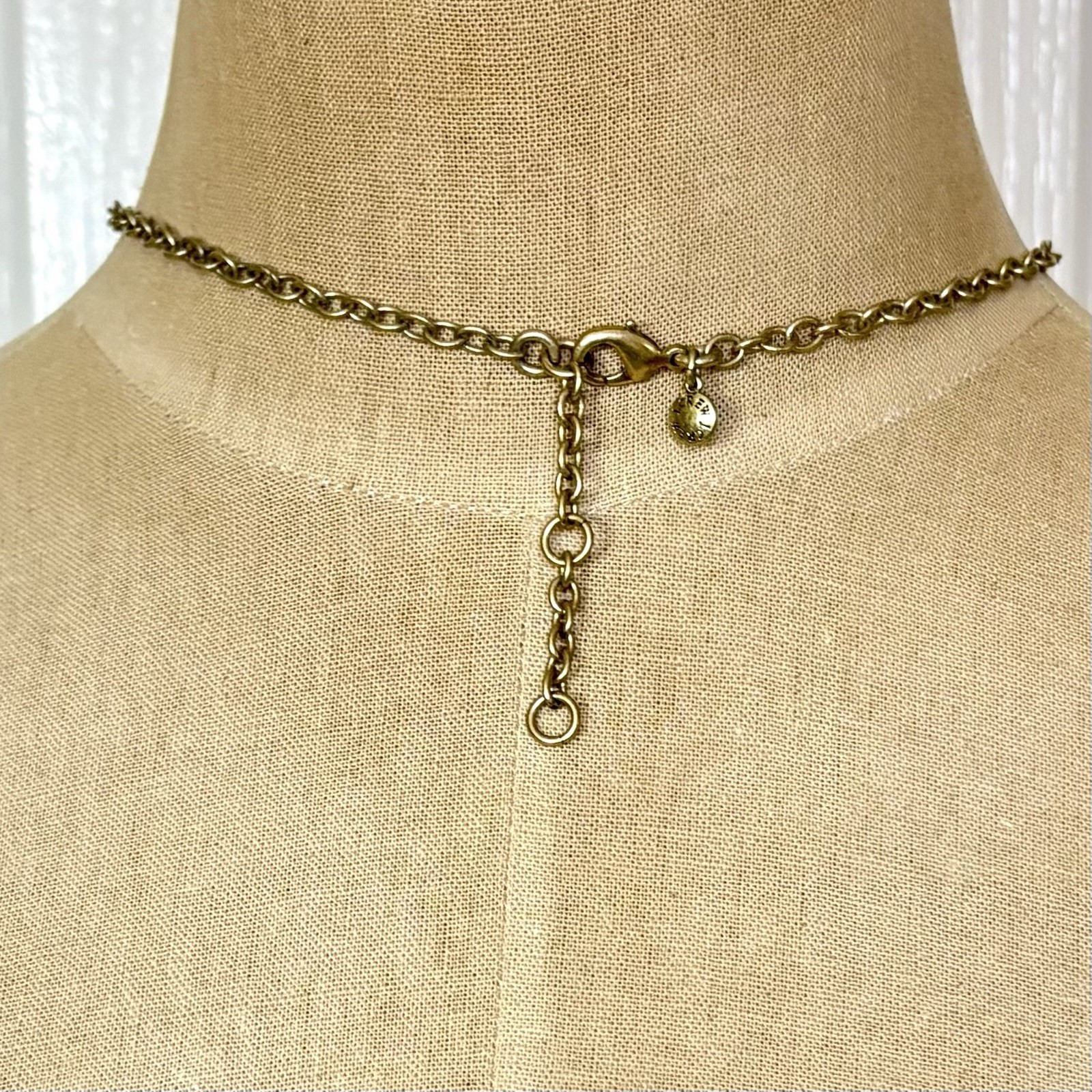 J.Crew Faux Tortoise Shell Brown Acrylic Gold Tone Rhinestone 18″-20″ Necklace