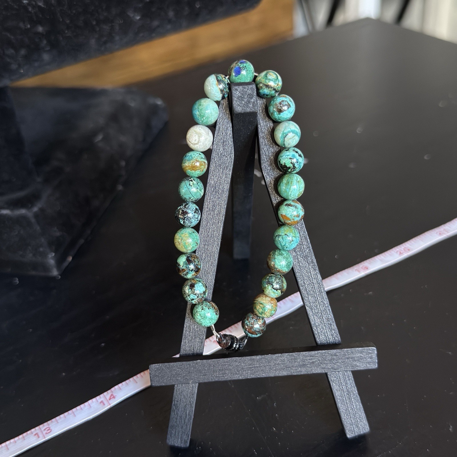 Chrysocolla Natural Gemstone Bead Bracelet | Smooth Round 8mm