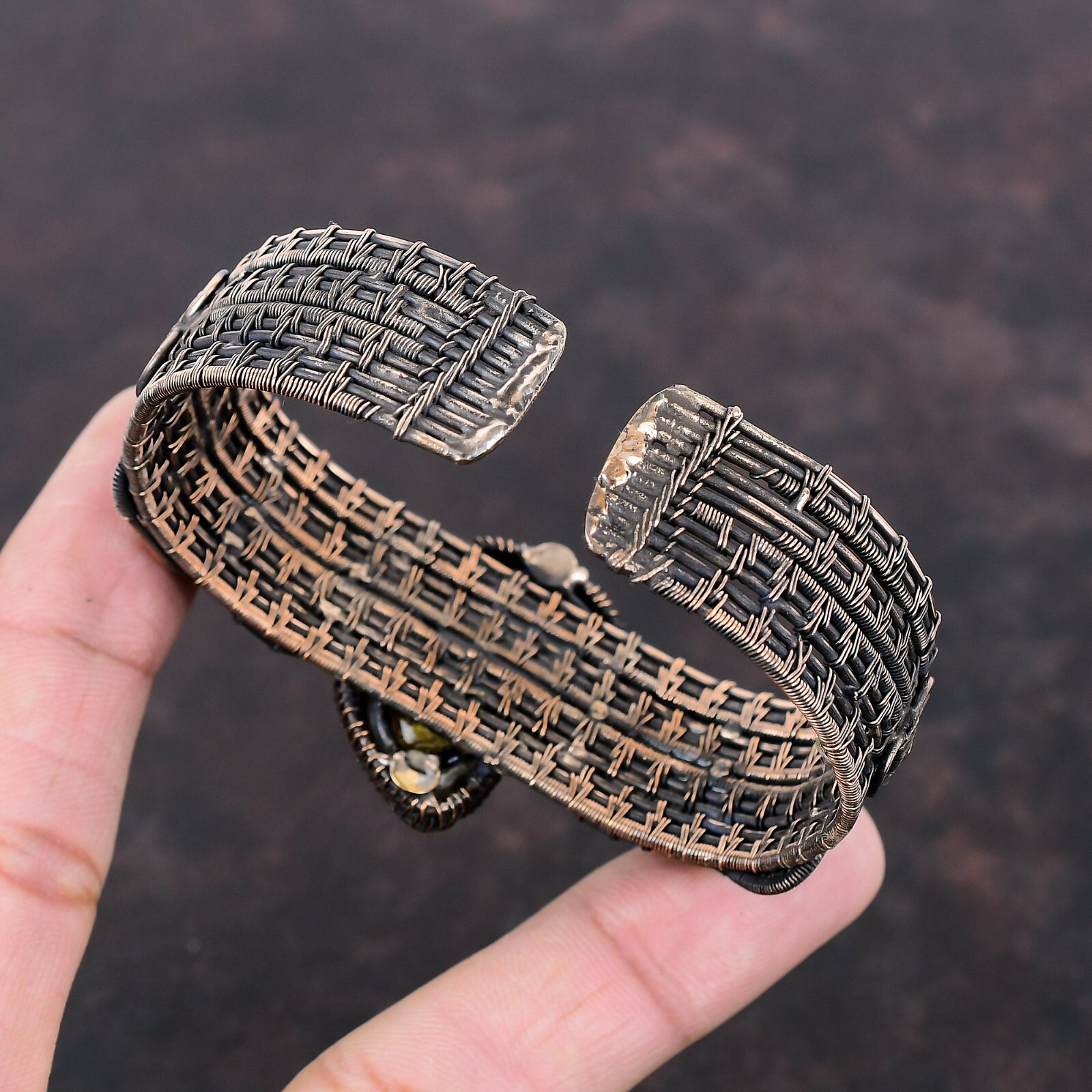 Ammonite Fossil Copper Friend Gift Wire Wrapped Adjustable Bangle