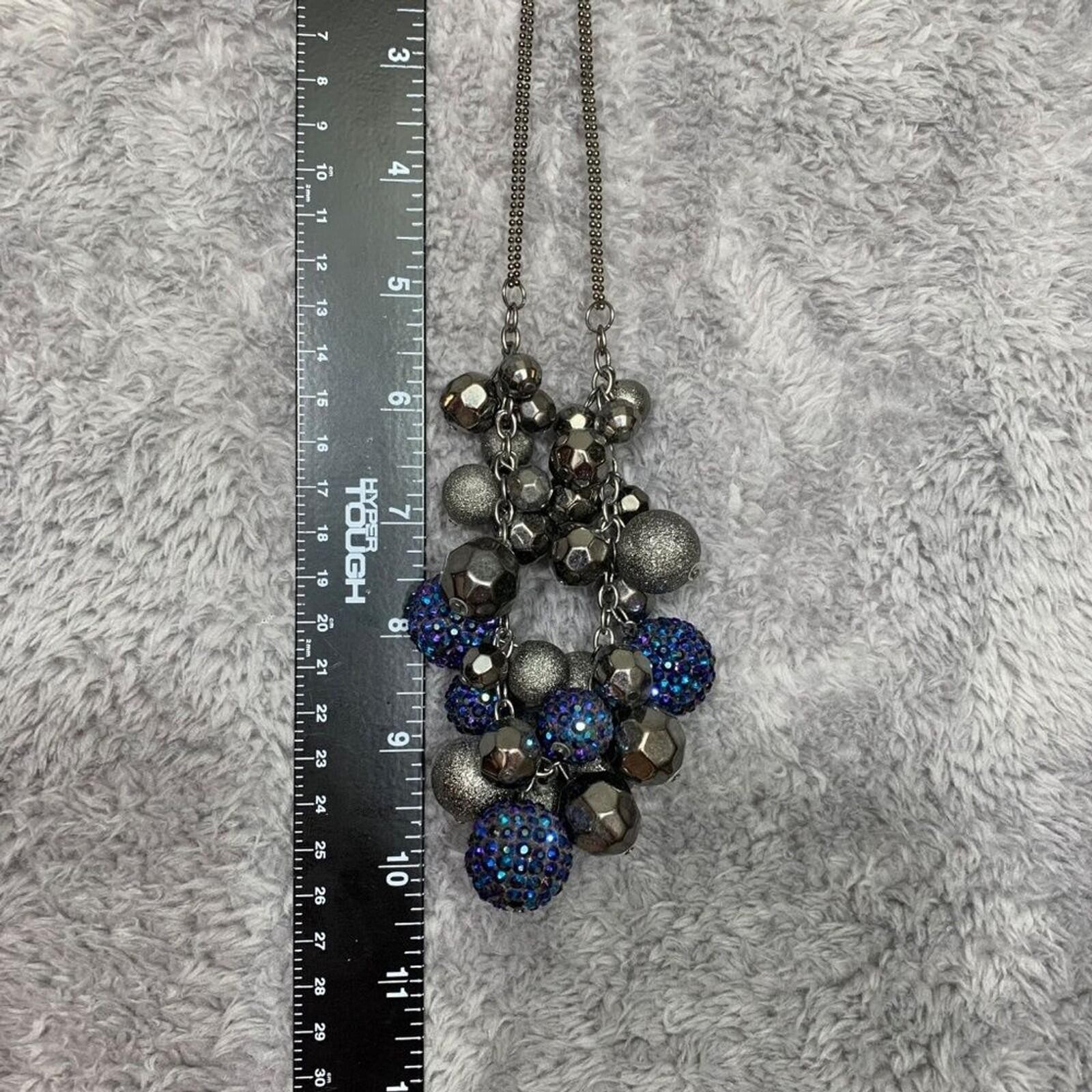 Unbranded Statement NecklaceWomen OS Gunmetal Blue Pave BeadedChunky Bib Cluster