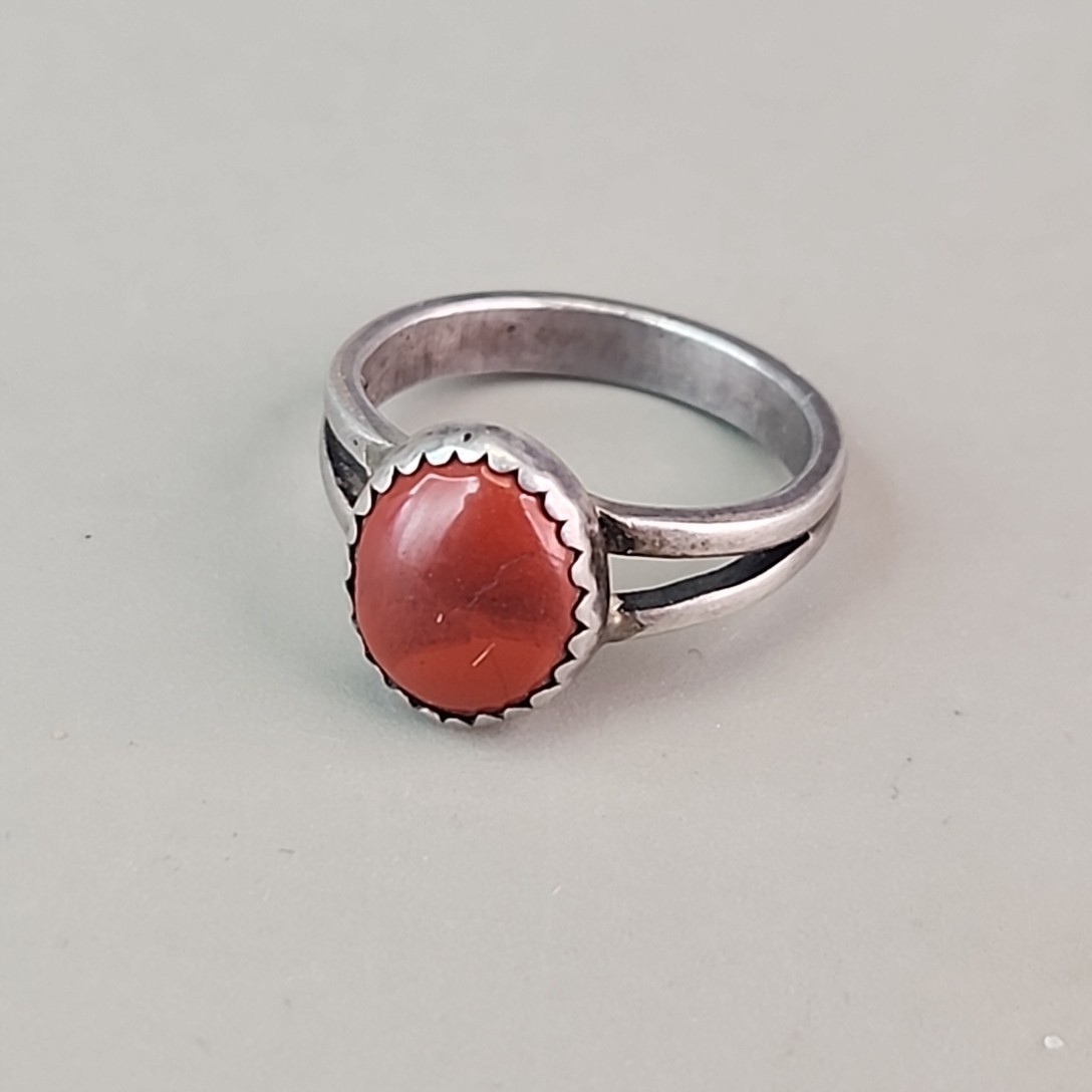 Stone Ring Sterling Silver Handmade Signed Crescent Moon Small 5