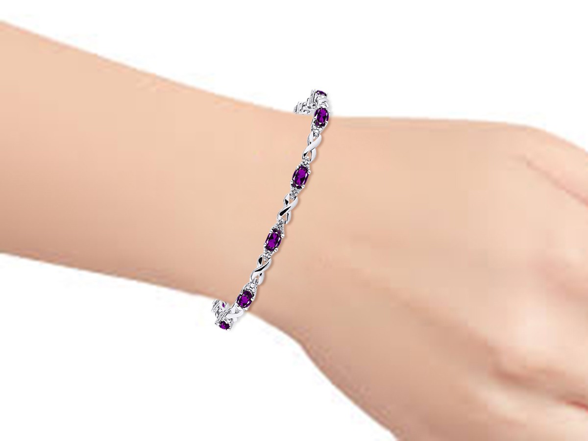 RYLOS AMETHYST & DIAMOND TENNIS BRACELET STERLING SILVER 7-8″