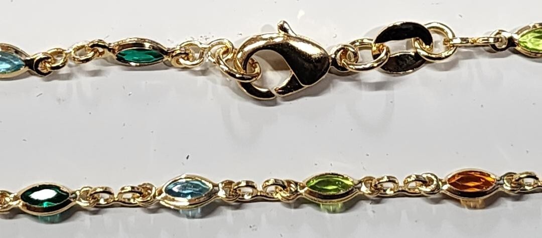 Ankle Bracelet Gold Filled with Colored Stones 9.75 inches Long new # 150