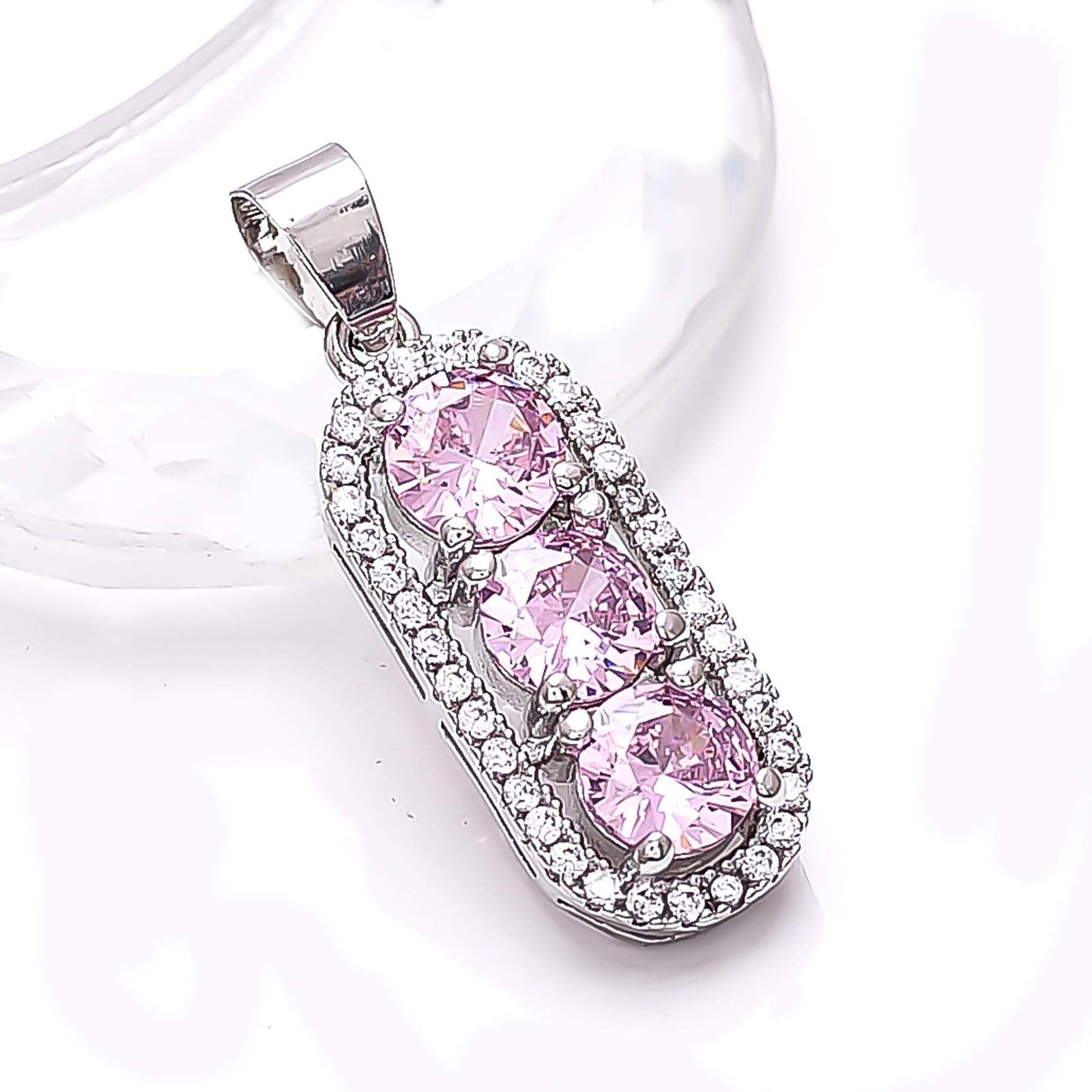 Pink Sapphire – Simulated & CZ Gemstone 925 Sterling Silver Pendant 1.10″ P79326