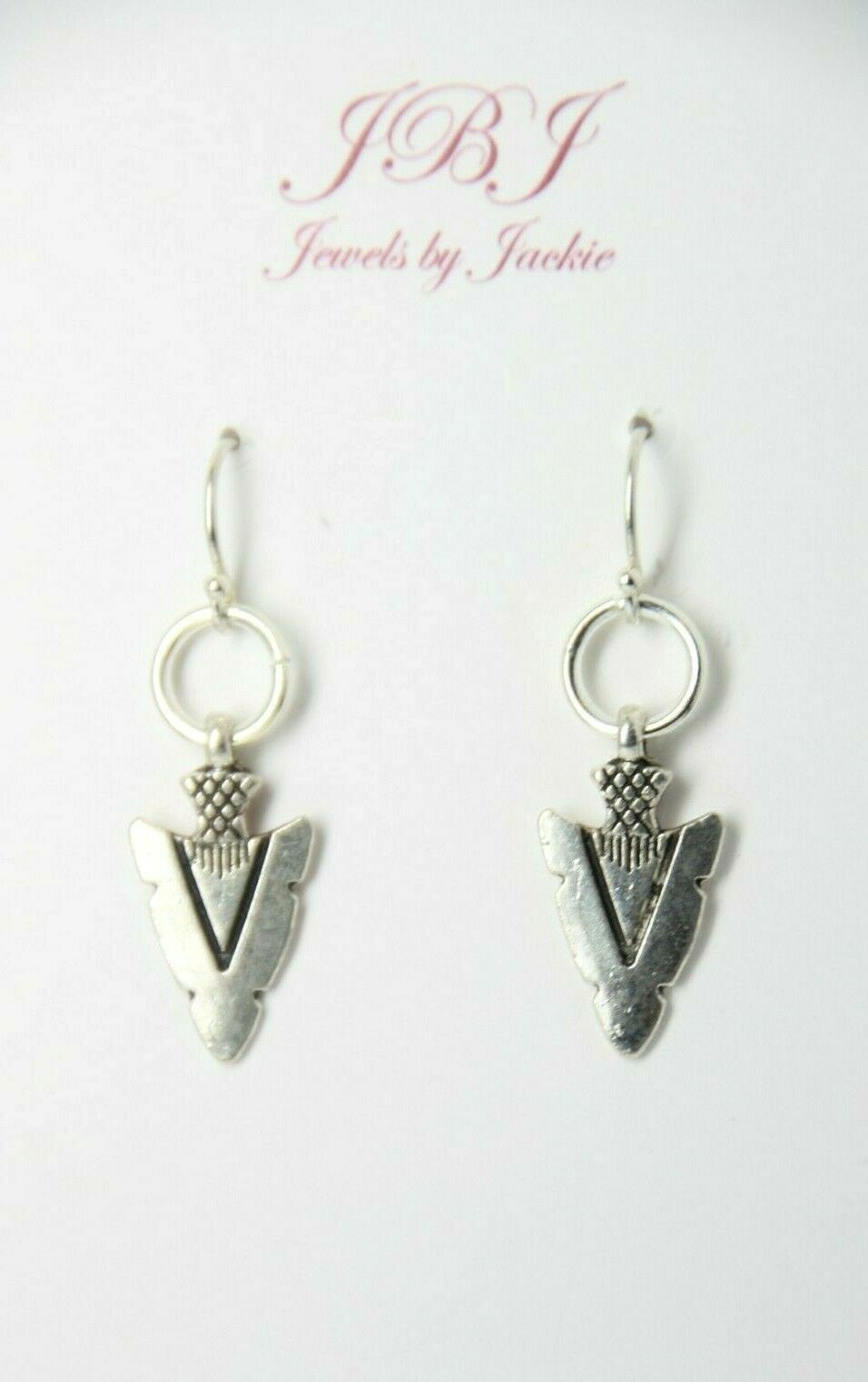 Arrowhead Charm Earrings 925 sterling silver Hooks Pewter Charms Tribal Theme