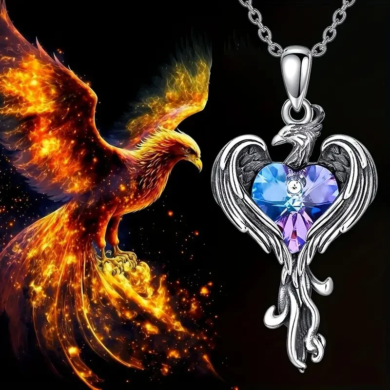 Rainbow Mystical Fire Topaz 925 Sterling Silver Charms Phoenix Pendant Necklace