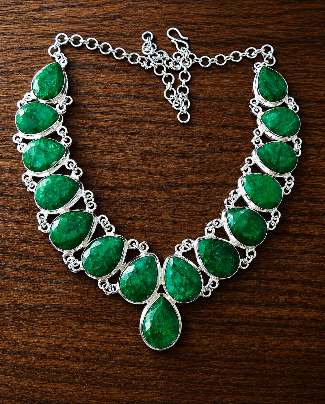 Handmade Green Emerald Necklace 925 Sterling Silver Antique Vintage Style