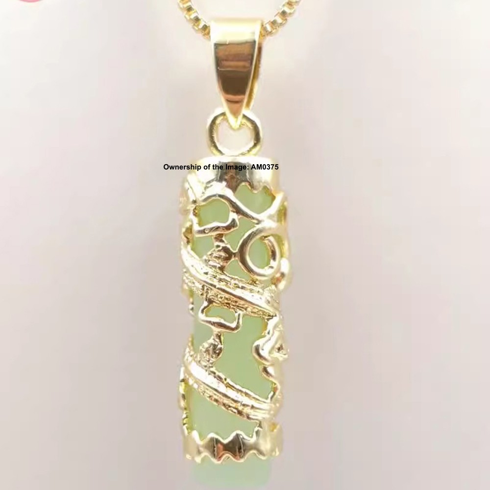 NEW Yellow Alloy Dragon Heating Jade Pendant Women Men Green Jade Pillar Pendant