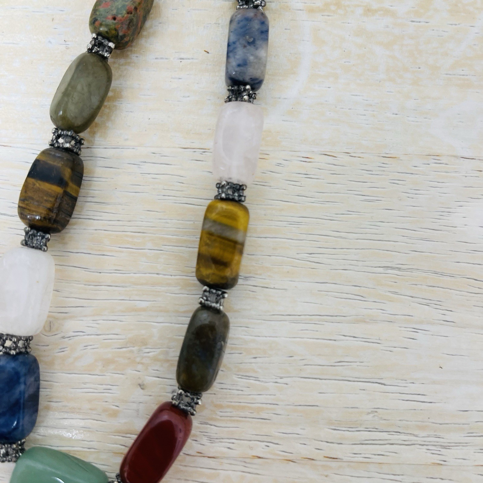 Multi Polished Natural Gemstone Necklace and Bracelet