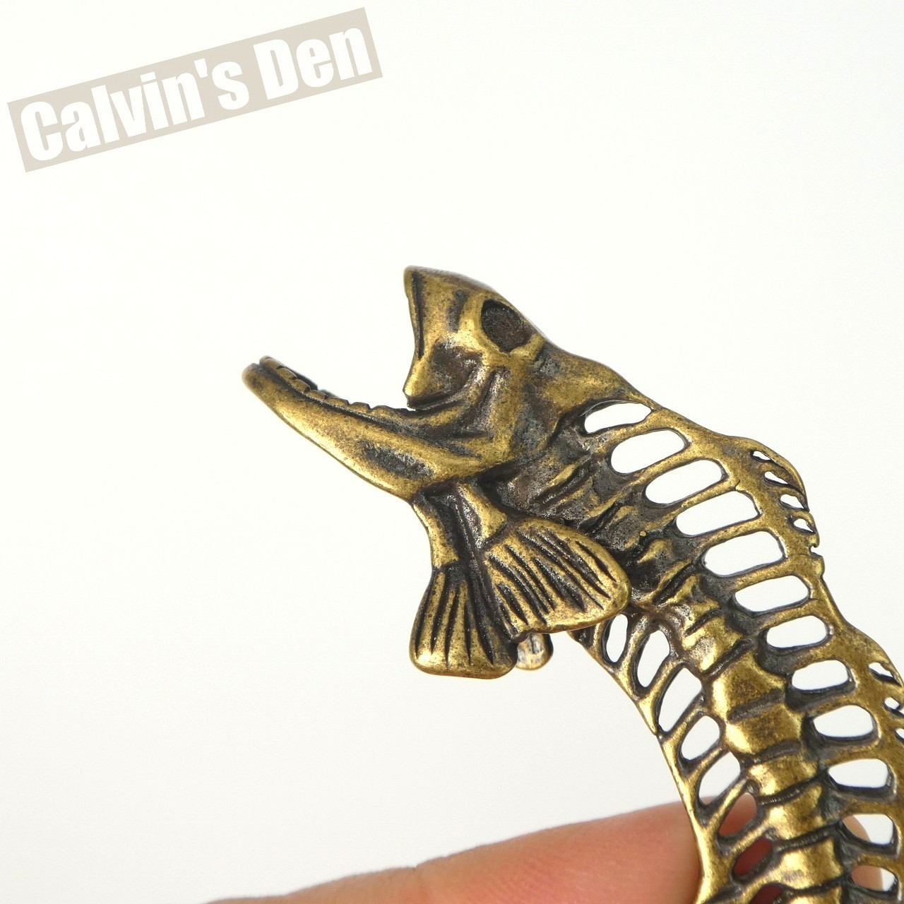 Solid Brass Fish Skeleton Fossil Style Pendant Punk Fun Gift