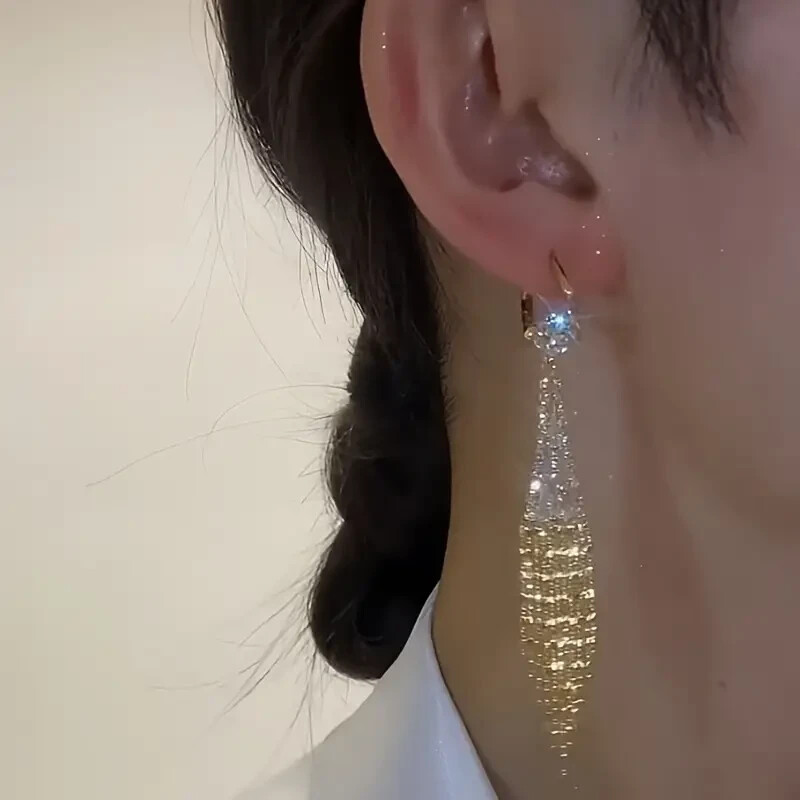 Glamorous Sparkling Tassel Dangle Earrings – Paved with Radiant Zirconia