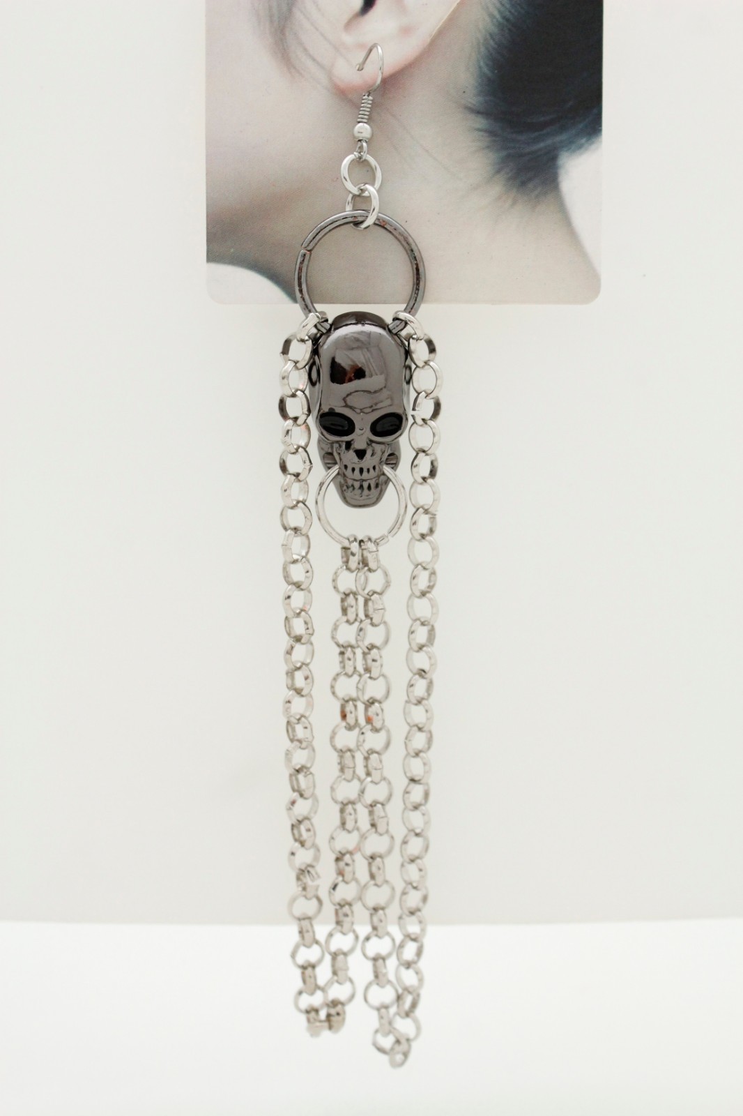 Women Earrings Set Halloween Silver Metal Chain Gunmetal Skeleton Skull Gothic