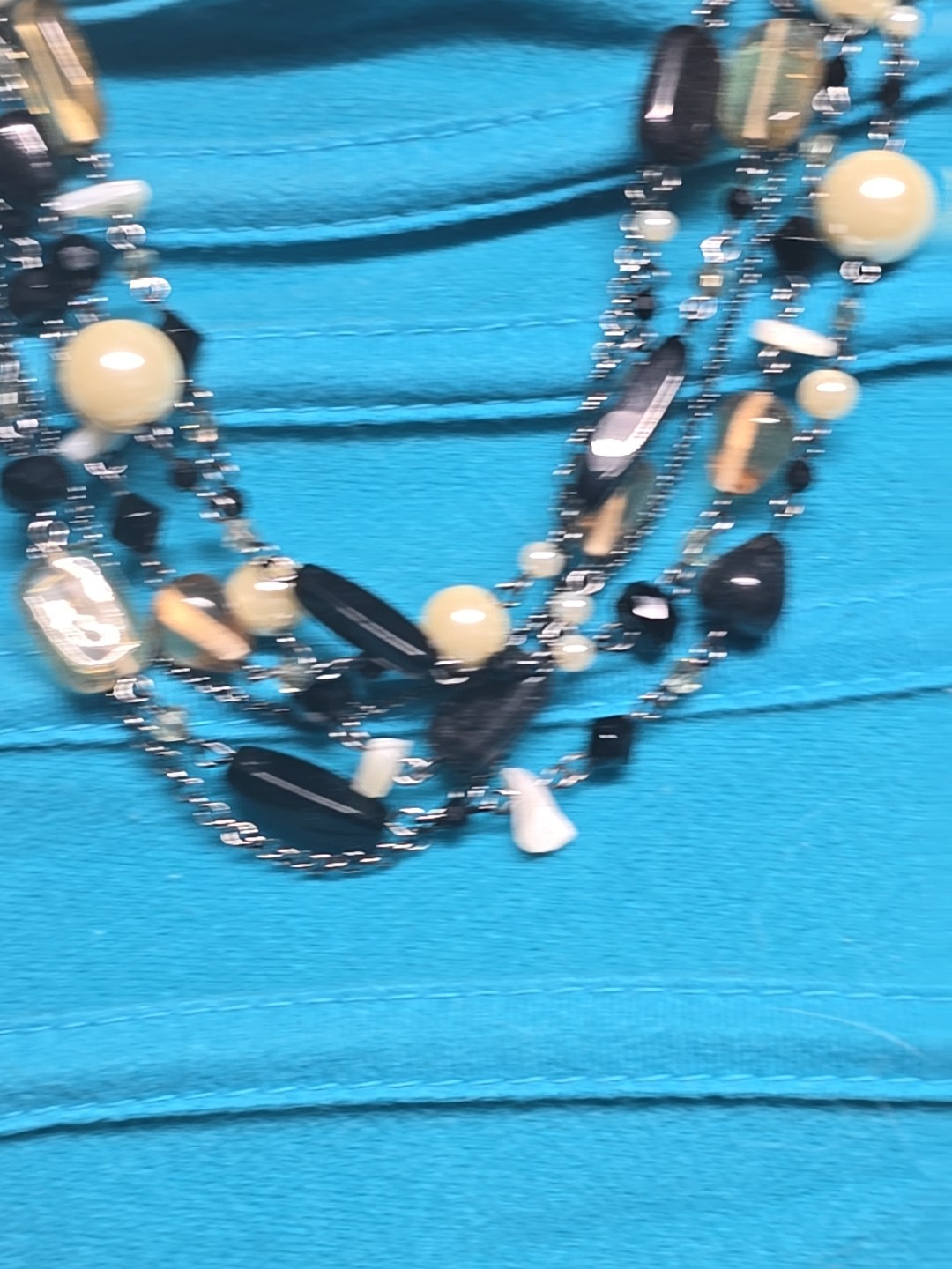 Lia Sophia Multi Strand Necklace Black White Neutral Glass Beads Faux Pearls