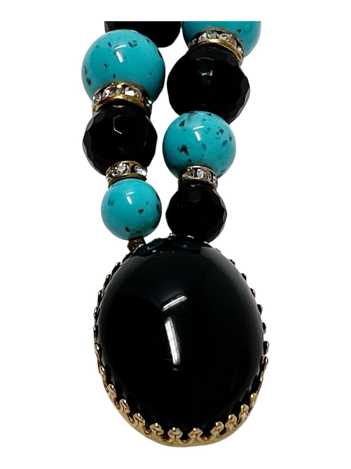 Vintage Style Multi-Strand Acrylic Beaded Bracelet Turquoise Blue Black Color