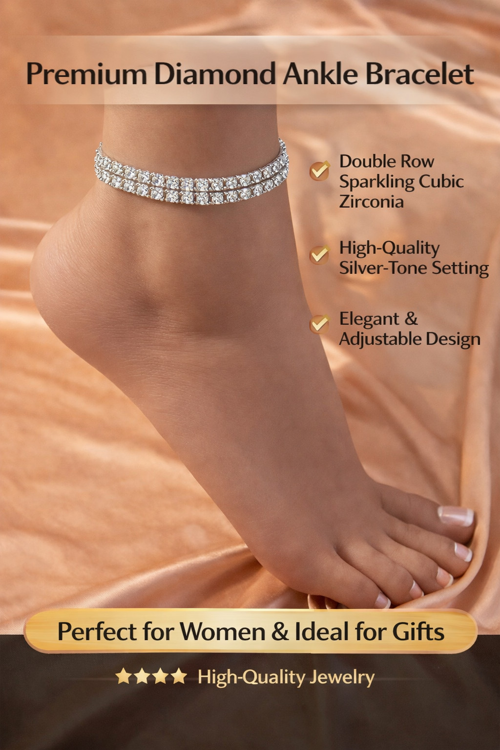 Adjustable 2‑Line Diamond Rhinestone Anklet – Sparkling Crystal Bracelet for W