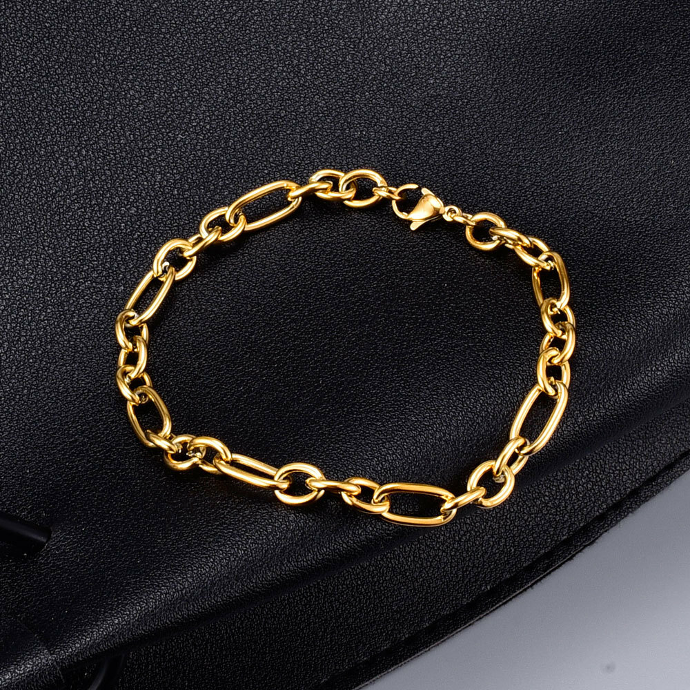 5mm Width Woman 18K Gold Plated Stainless Steel Rolo Link Chain Bracelet 7.87”
