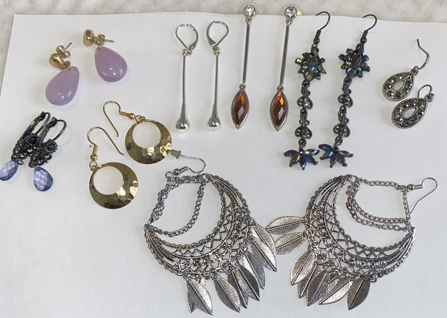 gold and silver tone Pierced earrings Glass And Acrylic Stones lot 8 sets