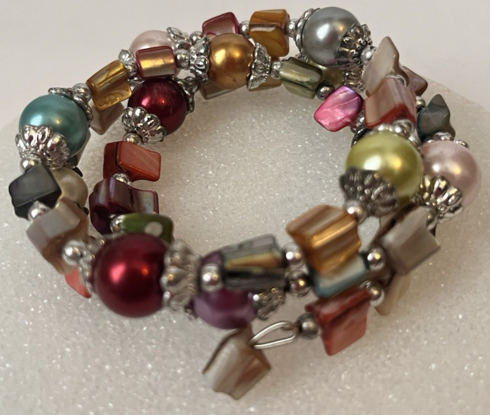 Multi-Color Wire Wrap Coiled Beaded Bracelet