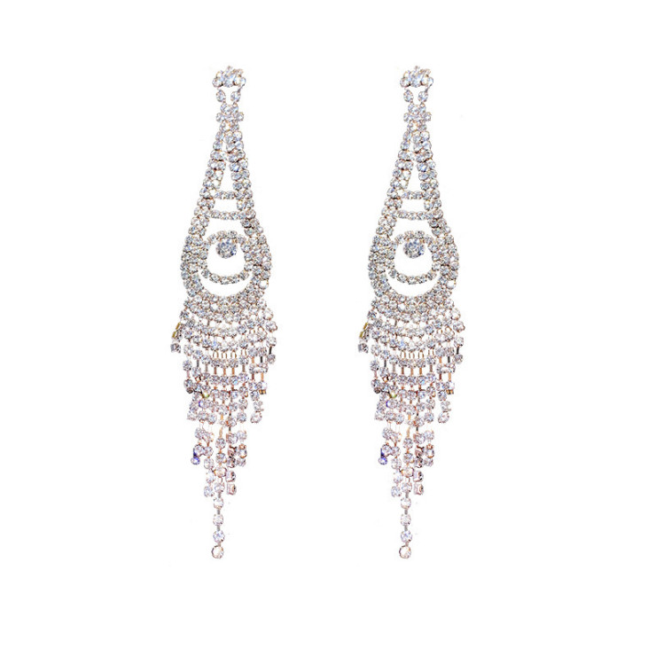 Long 5.5″ Silver Crystal Rhinestone Chandelier Earrings Tassel Dangle Sparkly AZ