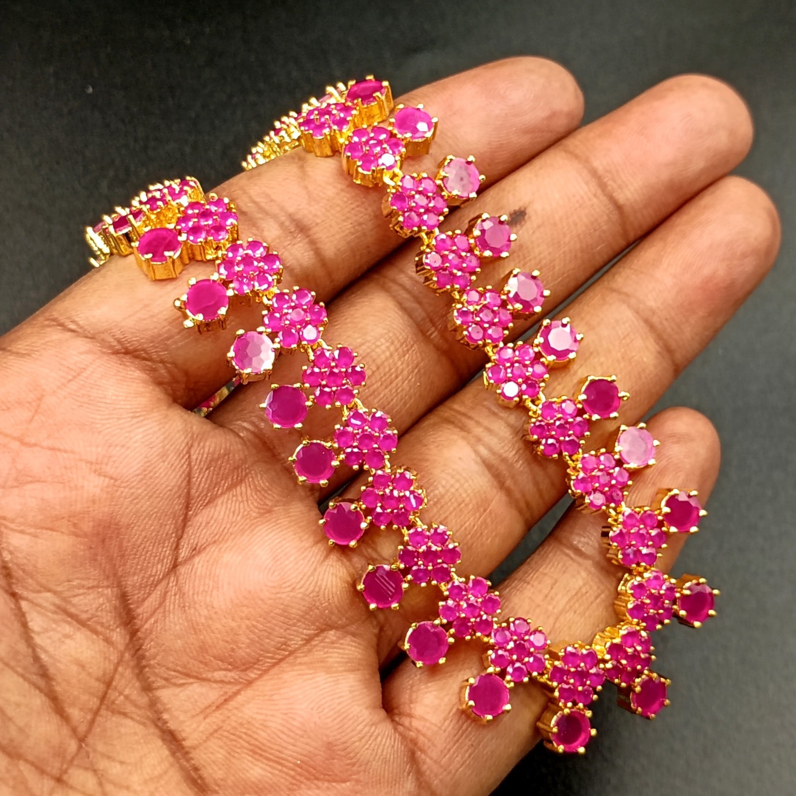 Boho Ruby Long Necklace Set 22K Gold Plated Handcrafted Gift For Her Jewelry