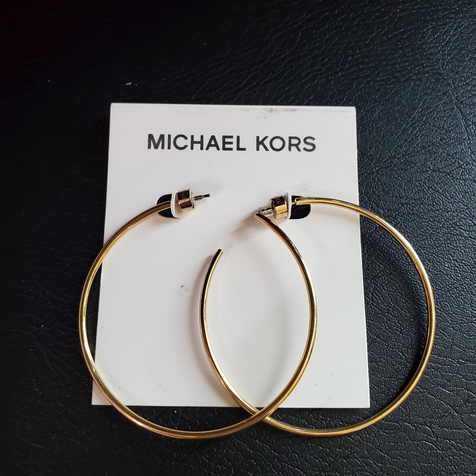 Michael Kors Gold Tone Large Thin Hoop Earrings MKJ41617 Designer 2 1/4 inch
