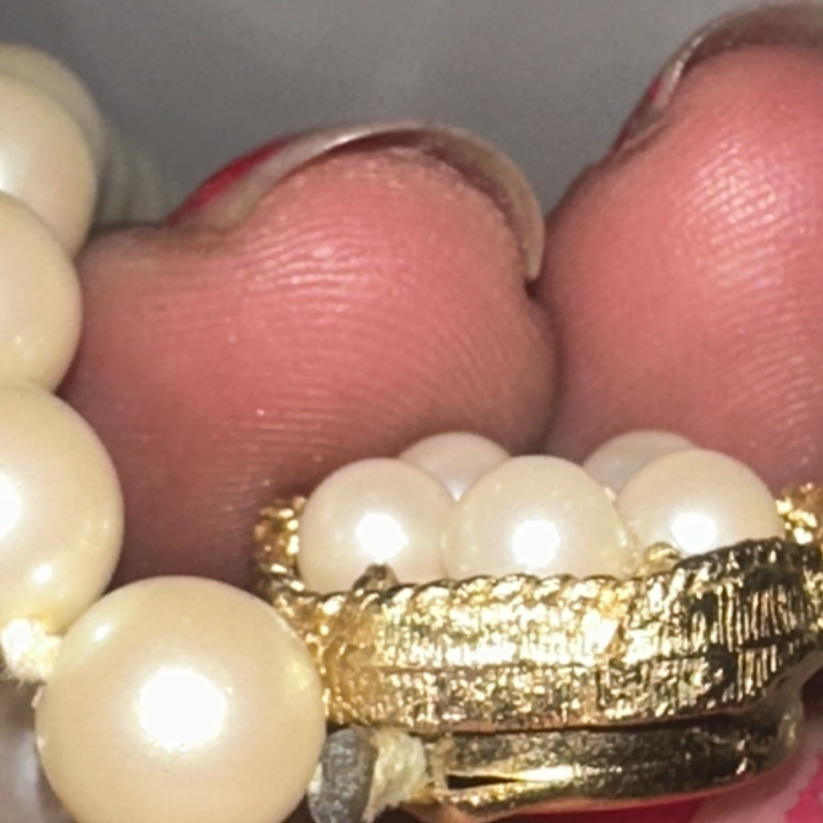 Double Strand Ivory Faux Pearl Beaded Necklace, Gold Tone, Box Clasp, Japan