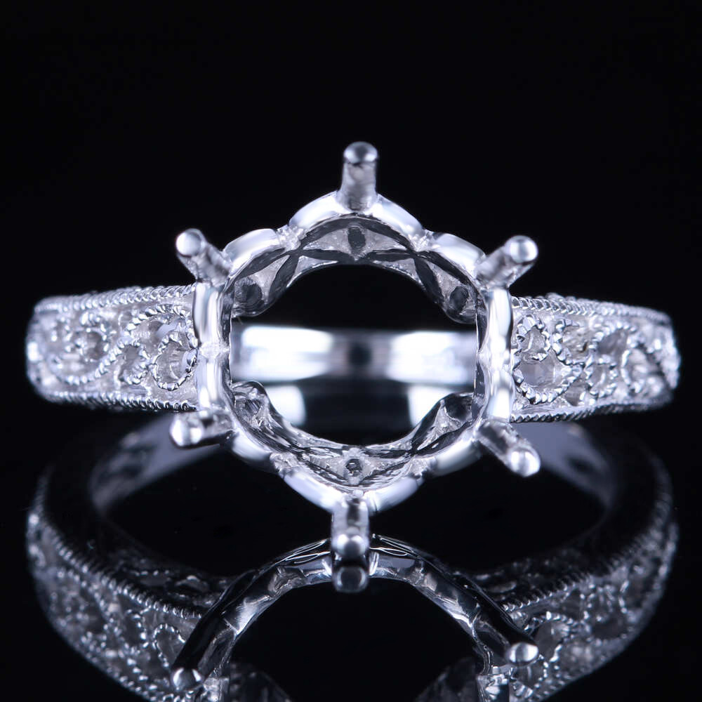 6-prong Setting Semi Mount Round Cut 10mm No-plated 925 Silver Fine Ring Wedding