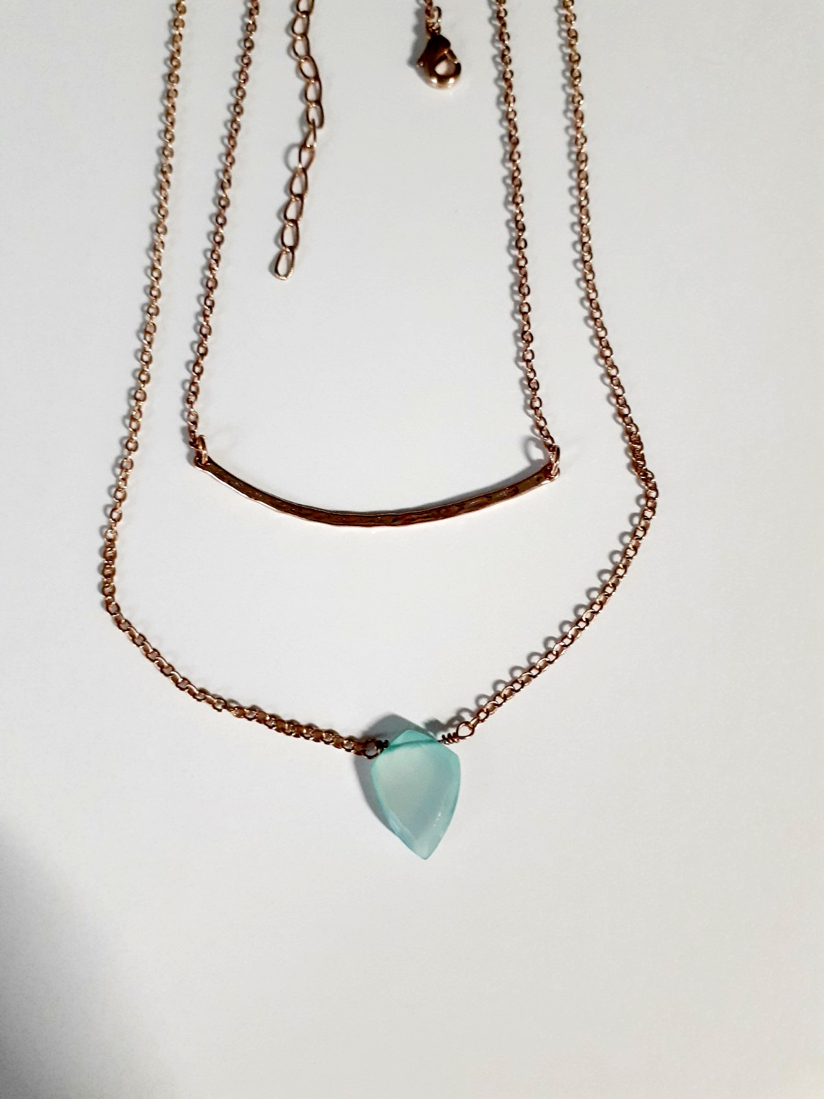 NWOT Luna Norte Faceted Acquamarine Stone Heart Gold Plated Bar Layered Necklace