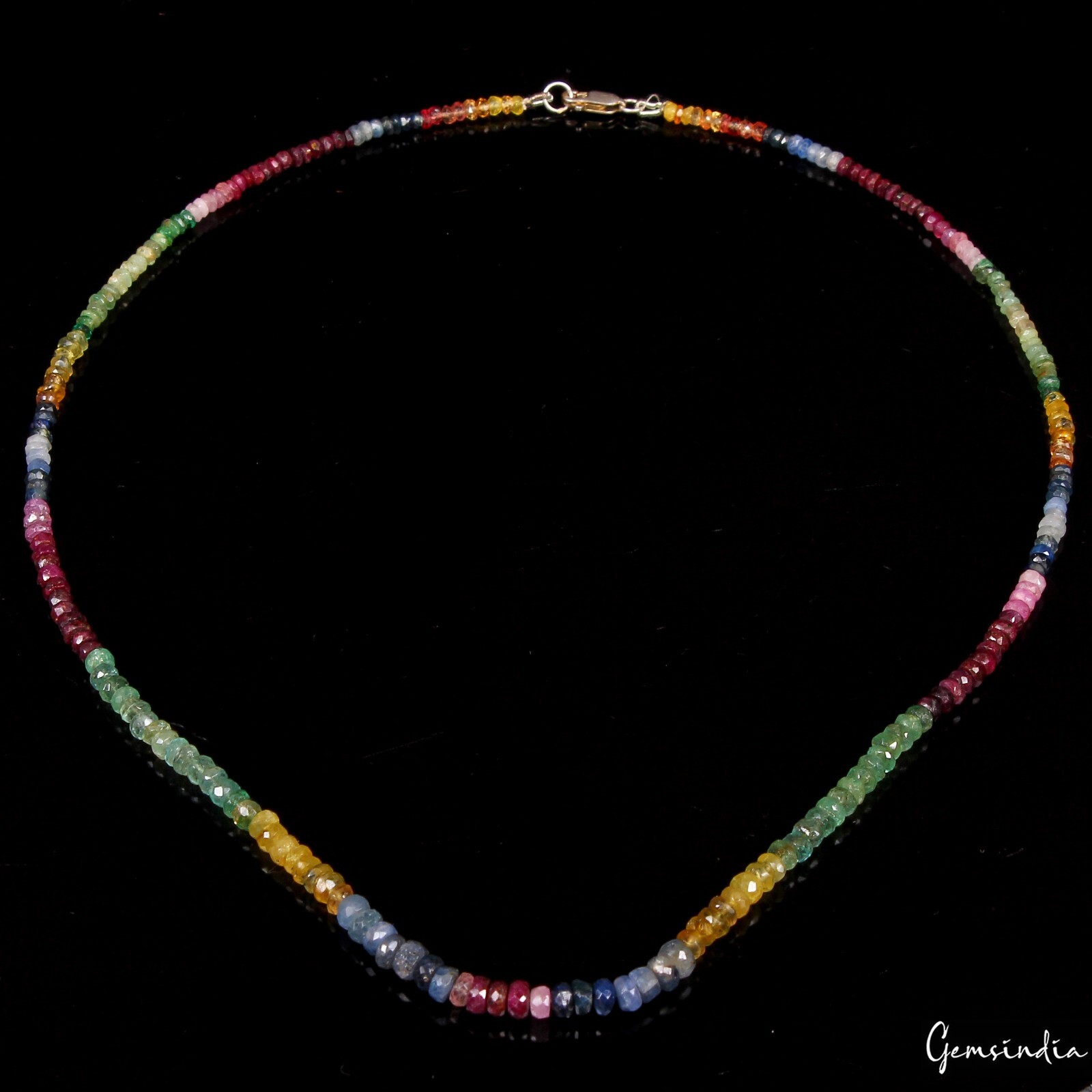 Natural Multi Color Ruby Emerald Sapphire Rondelle faceted Beads Necklace 19 In