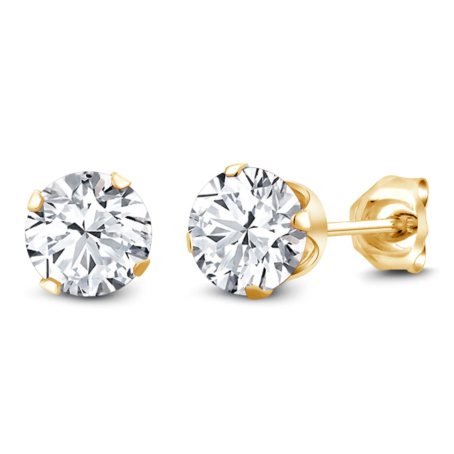 18K Yellow Gold Plated Ideal-Cut White Cubic Zirconia CZ Stud Earrings for