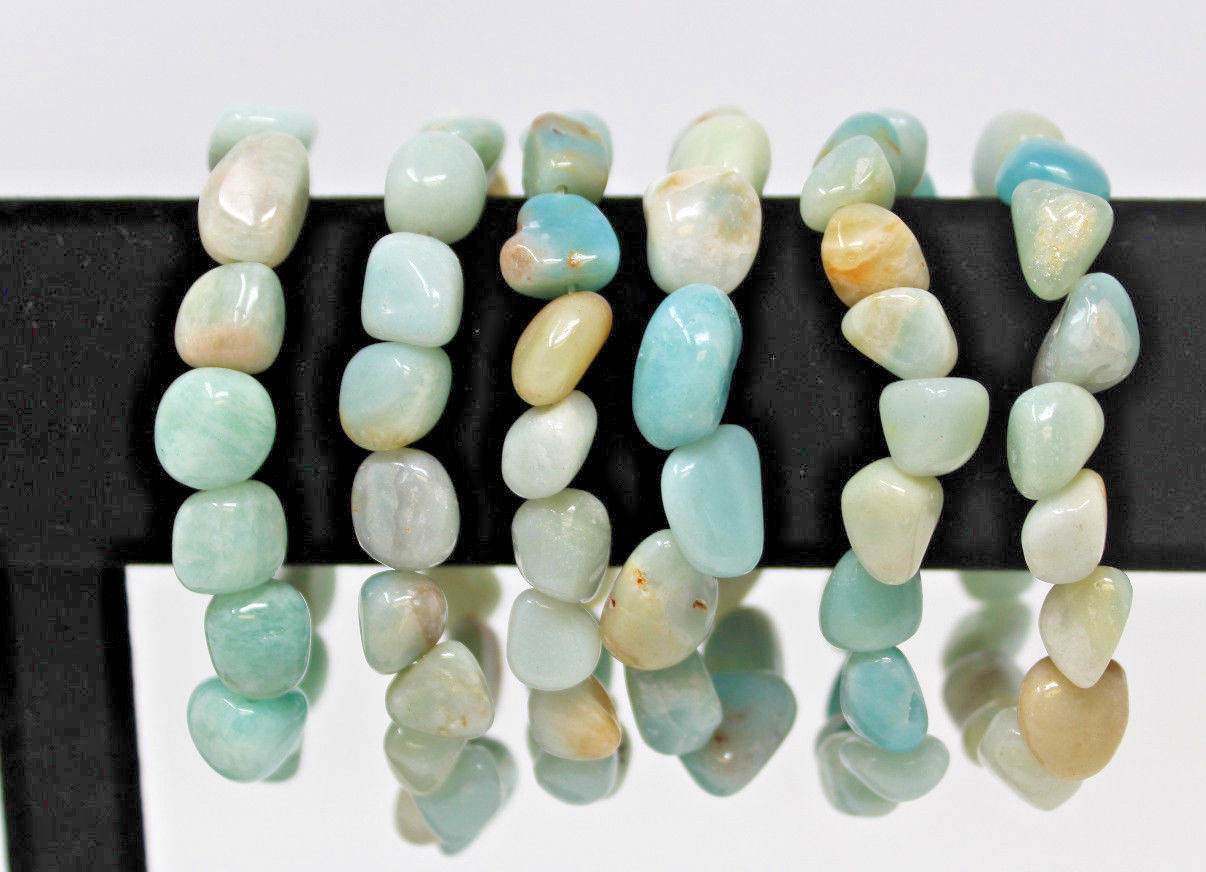 Amazonite Tumbled Gemstone Bracelet 6-8 mm stones (Stretchy – US Seller)