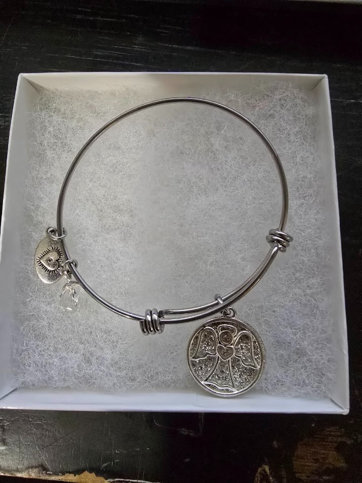 Guardian Angel Expandable Charm Bangle Bracelet Silver Tone Gift Box Included