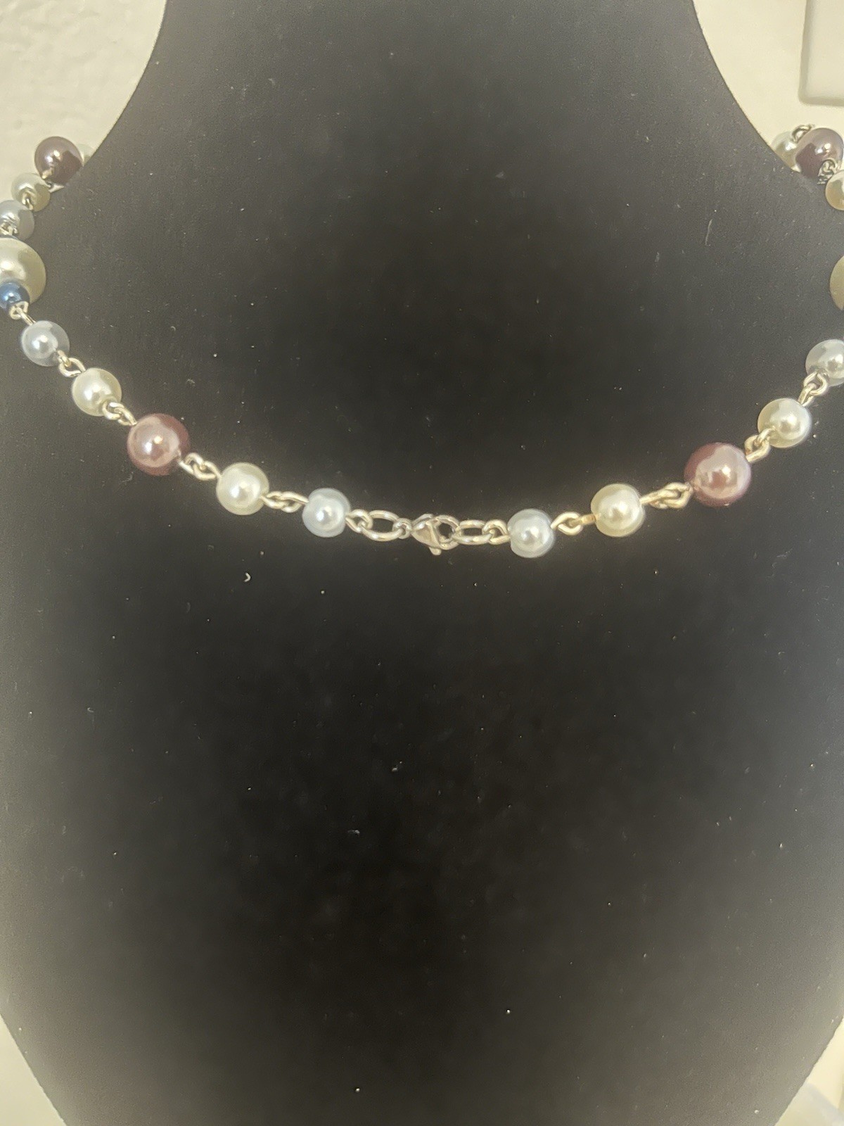 Layered Beaded Cable Chain Necklace Pearl/Crystal Flower Charm 12in Lobster