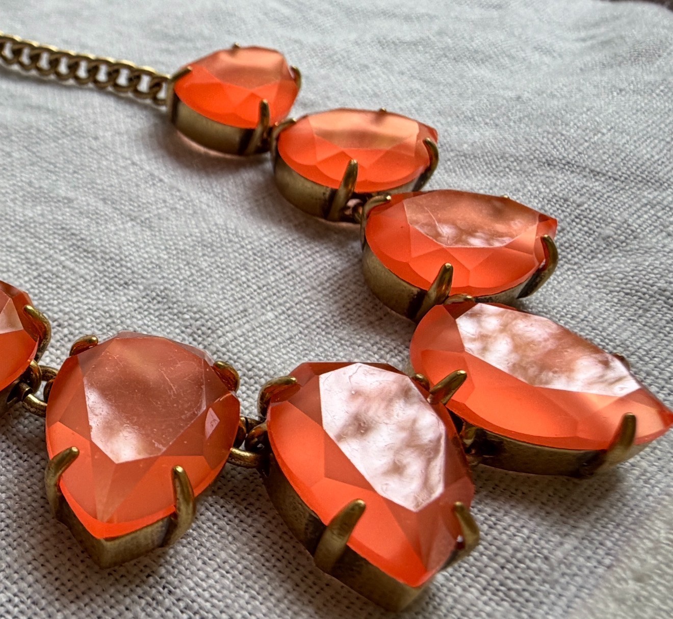 J. Crew orange teardrop crystal stone gold tone necklace gently worn