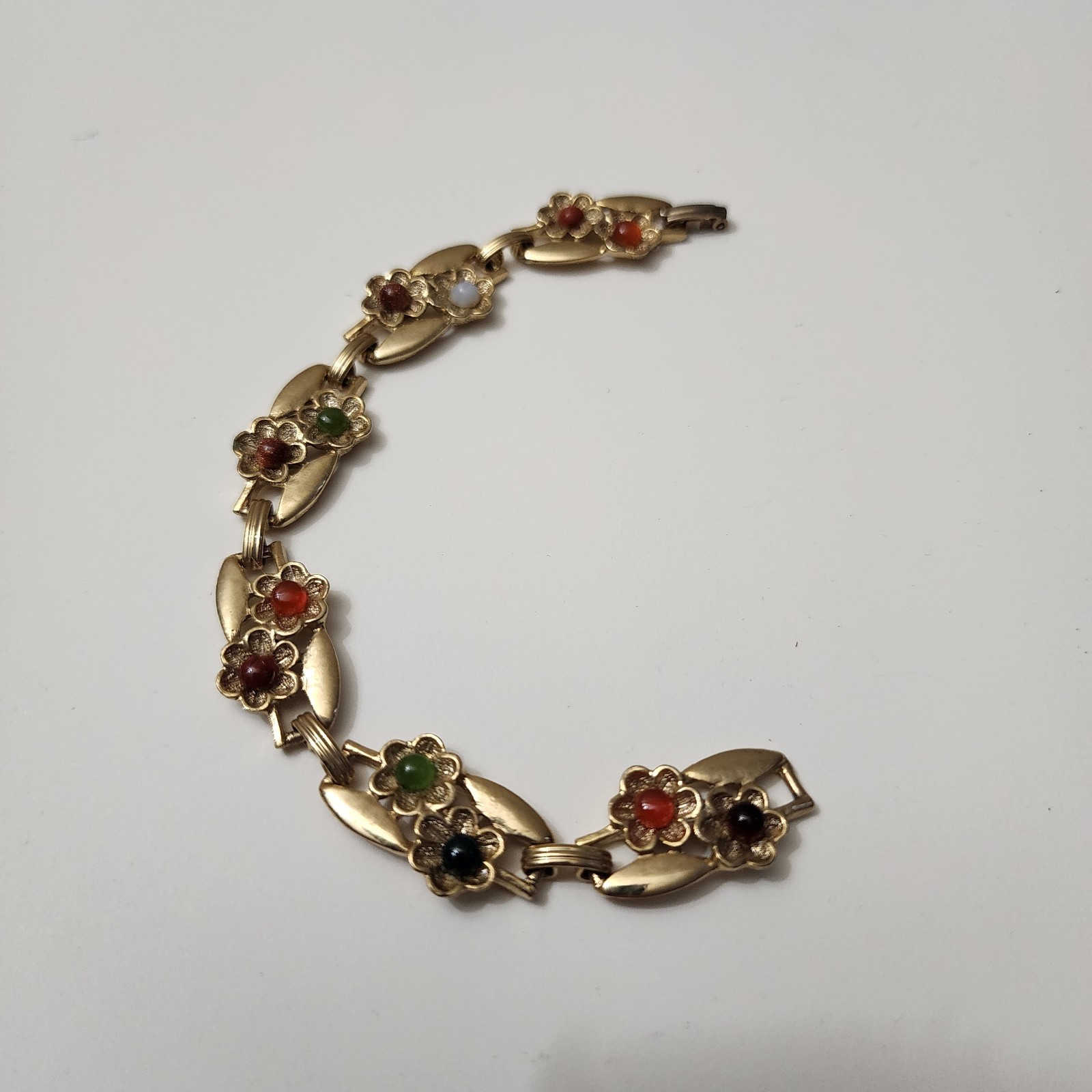 Vintage Gold Tone Multicolor Glass Stone Tennis Bracelet 6.5 Inches
