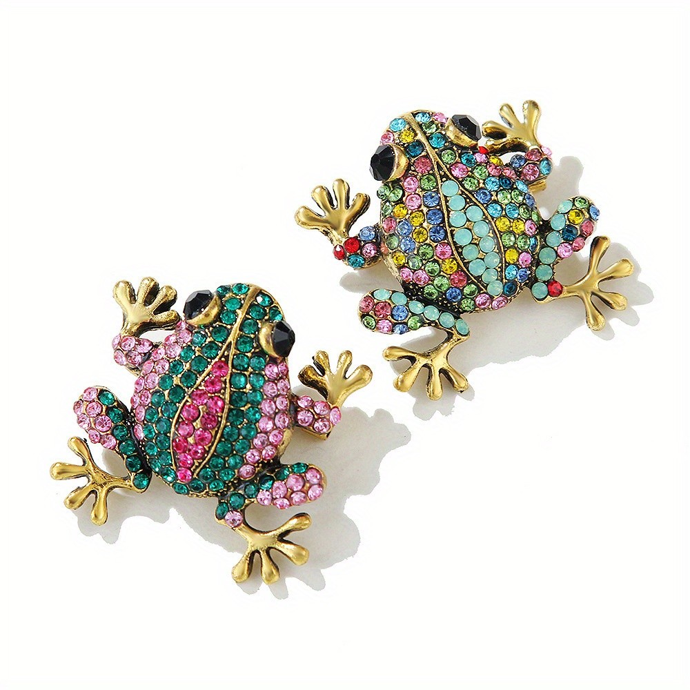 2 Pcs Vintage-style Frog Brooches, Sparkling Rhinestone-zinc Alloy Animal Pins.