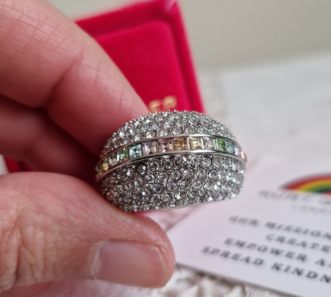 Kurt Geiger Silver Pave Rainbow Ring Size S/M, UK O, US 7 RRP £119
