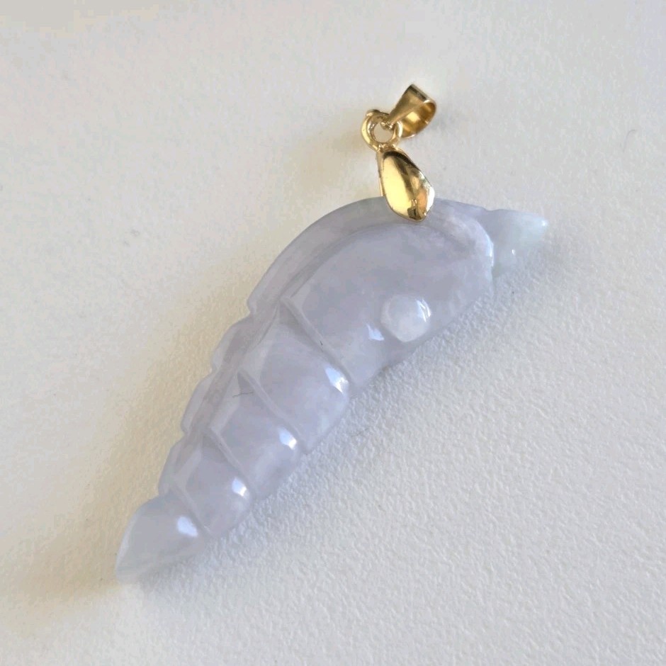 Natural Light Lavender Jade Carved Shrimp Pendant