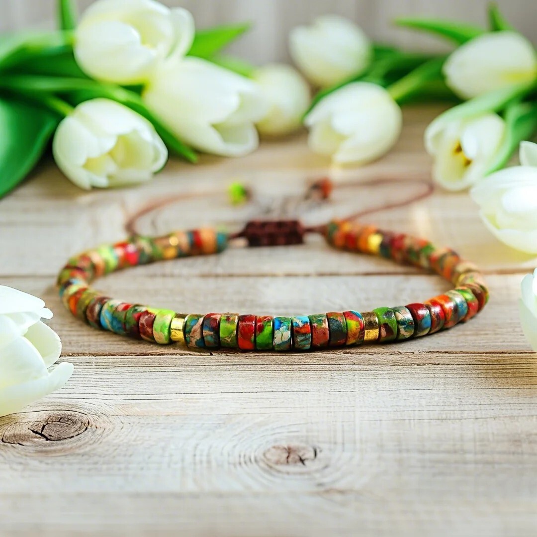 Natural Imperial Jasper 4mm Beads Hand Braided Healing Minimalist Woman Bracelet