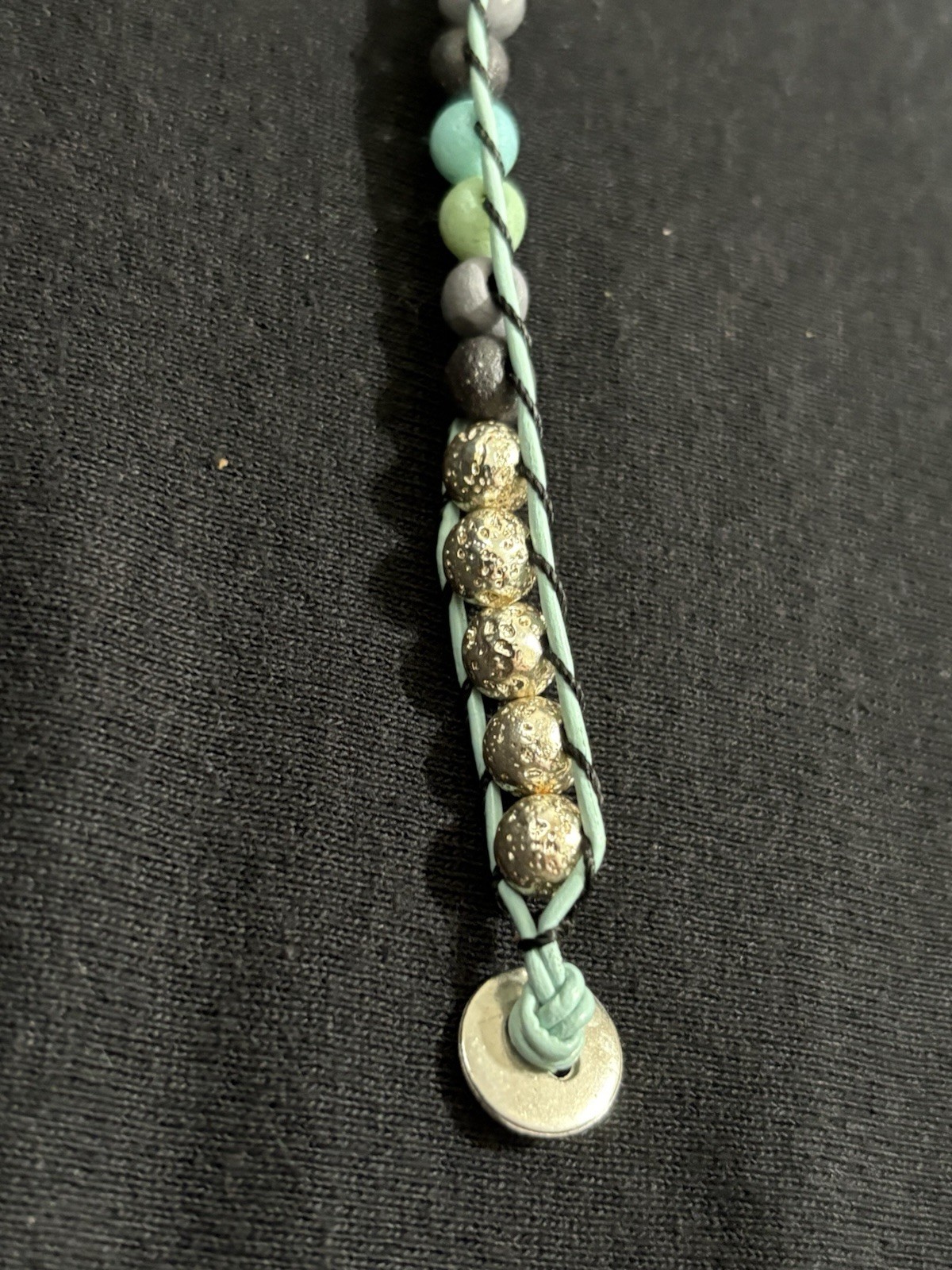 Handmade Leather Wrap Bracelet Turquoise Gray Black Beads Button Closure Boho
