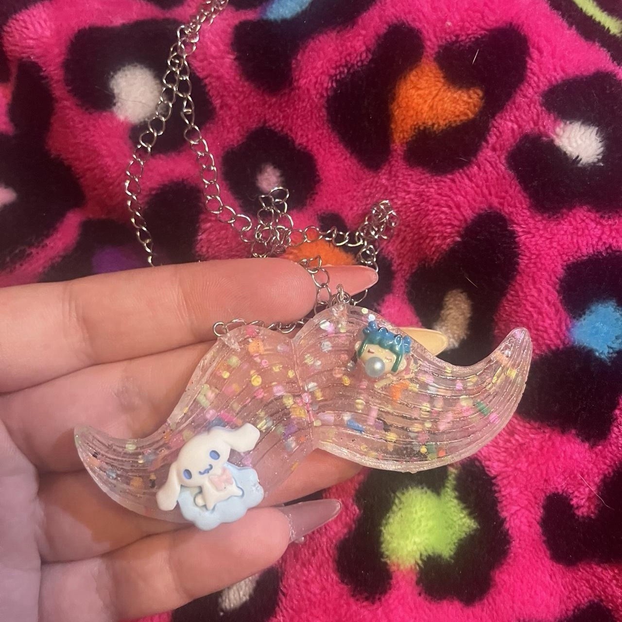 Handmade mustache sprinkle necklace with charms