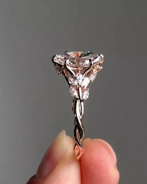 2.00CT Marquise Cut Real Moissanite Engagement Wedding Ring 14K Rose Gold Plated