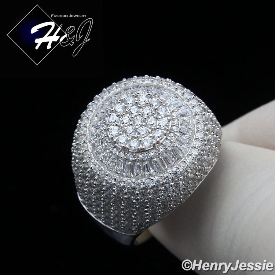 925 STERLING SILVER ICY BLING BAGUETTE CZ GOLD PLATED/SILVER ROUND RING*SR176